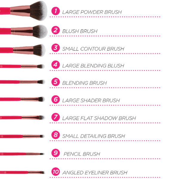 Bombshell Beauty 10 Piece Brush Set with Bag - Image 2